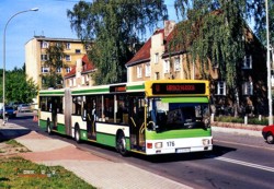 Ein zweites Leben in Polen fhrt...seit dem Jahr 2006 die Mehrzahl der alten Frther MAN NG 272. Einer davon ist der ehemalige Bus 366 der
nun als Wagen 176 in Zielona Gora (Grnberg) seine Runden dreht.